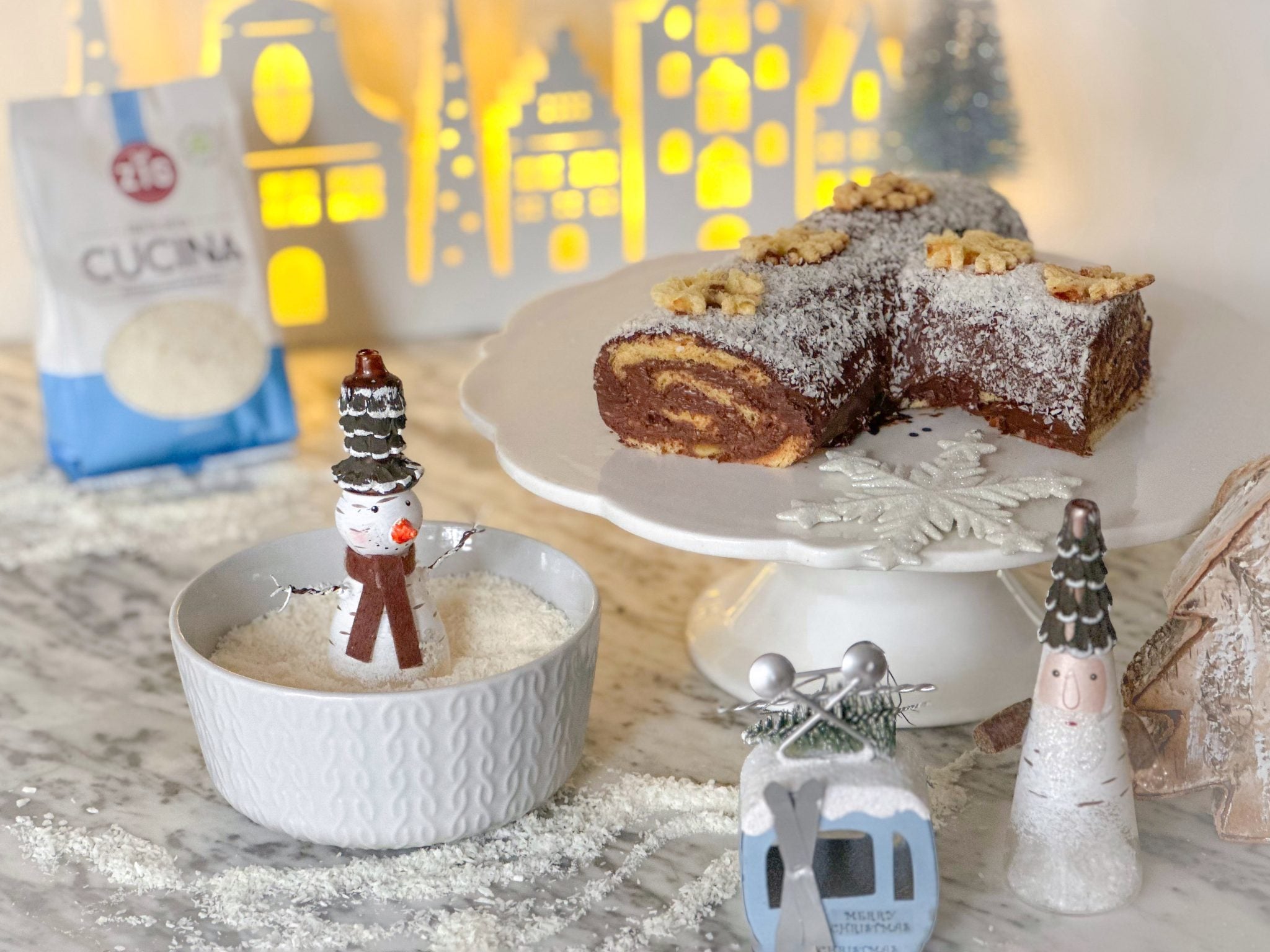 Tronchetto di panettone con crema di nocciole e cioccolato