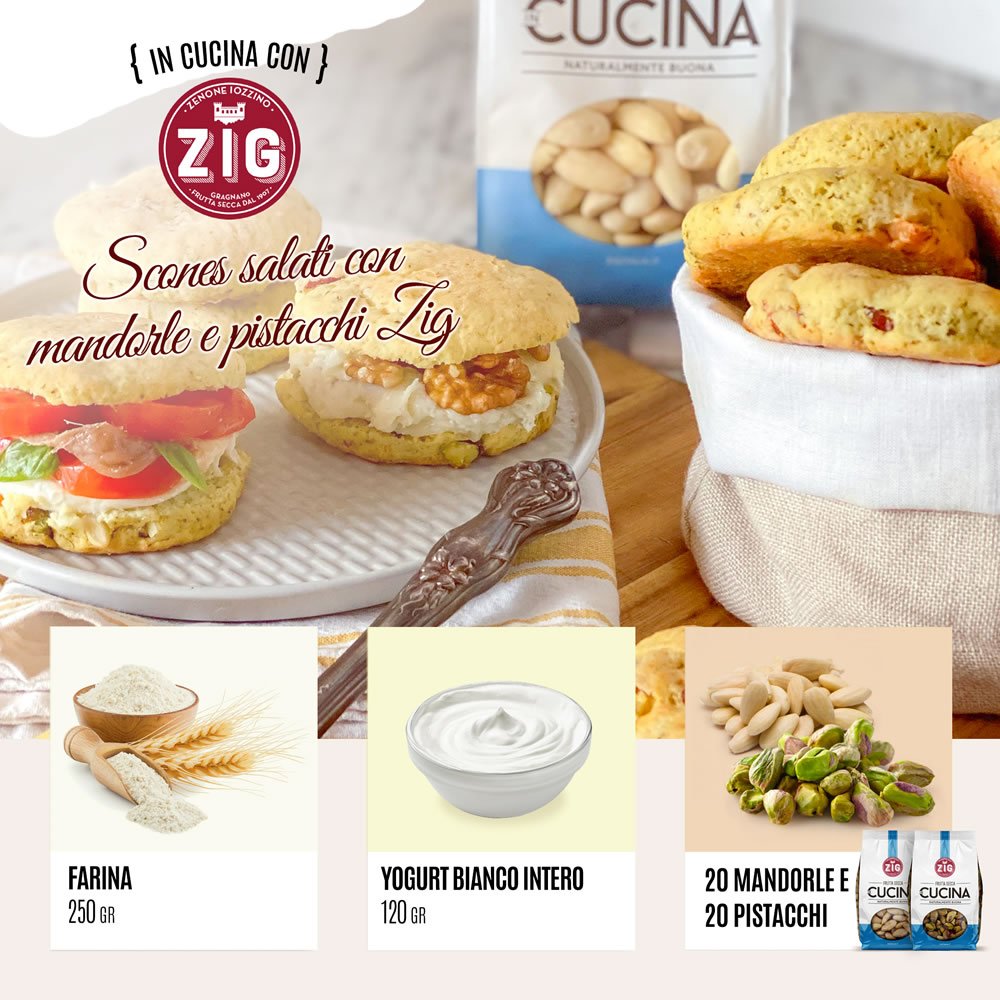 Scones salati con mandorle e pistacchi