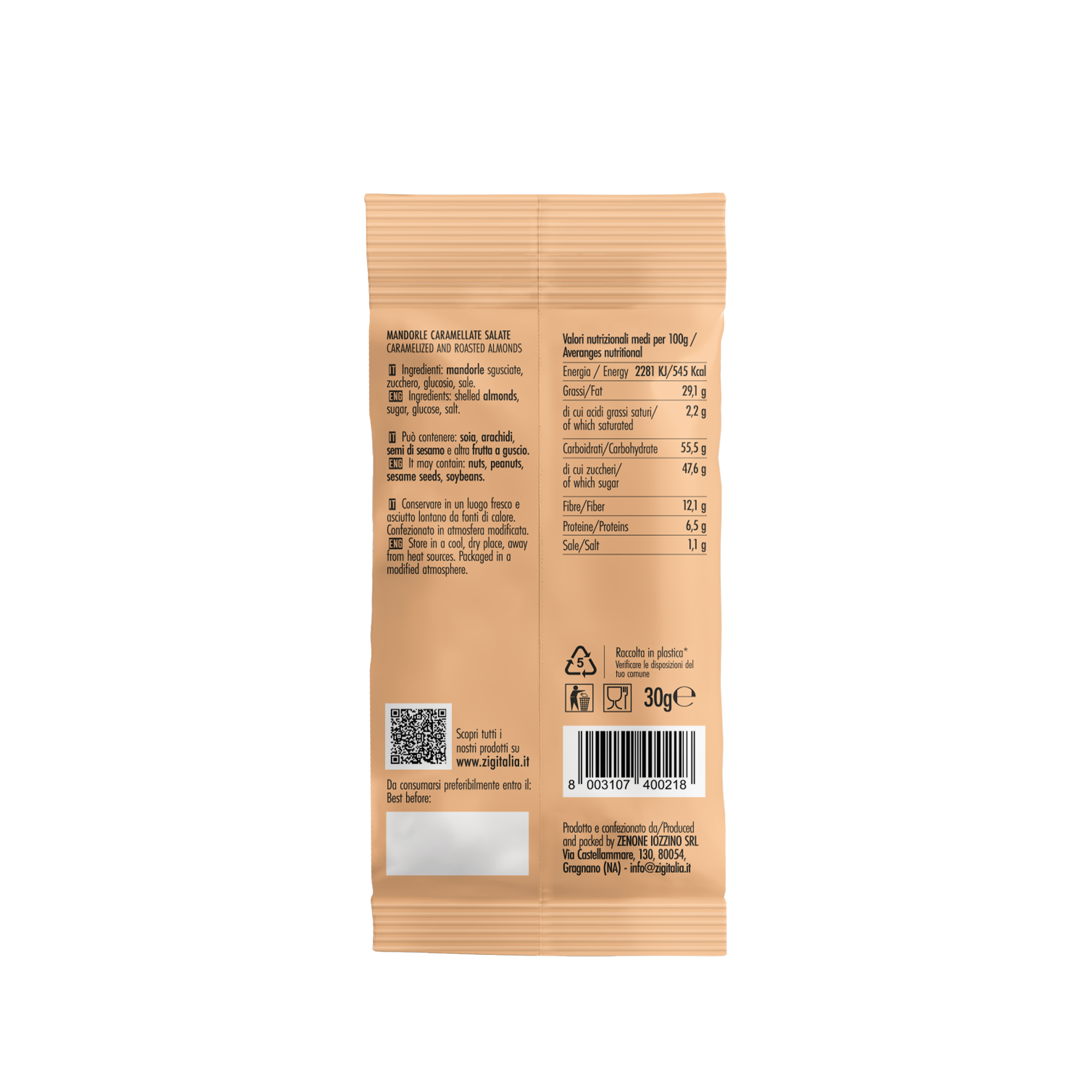 Mandorle Caramellate Salate - 30 gr